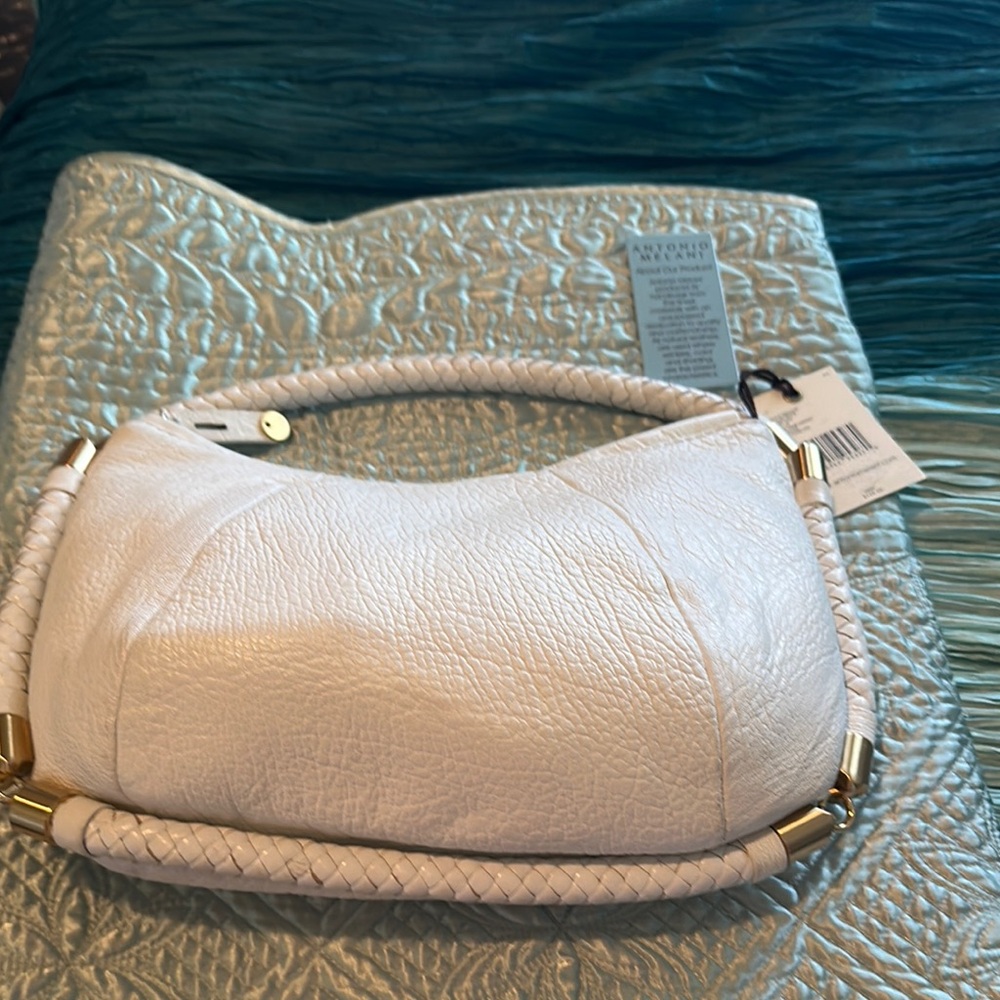 ANTONIO MELANI White Leather Clutch with Textured Finish